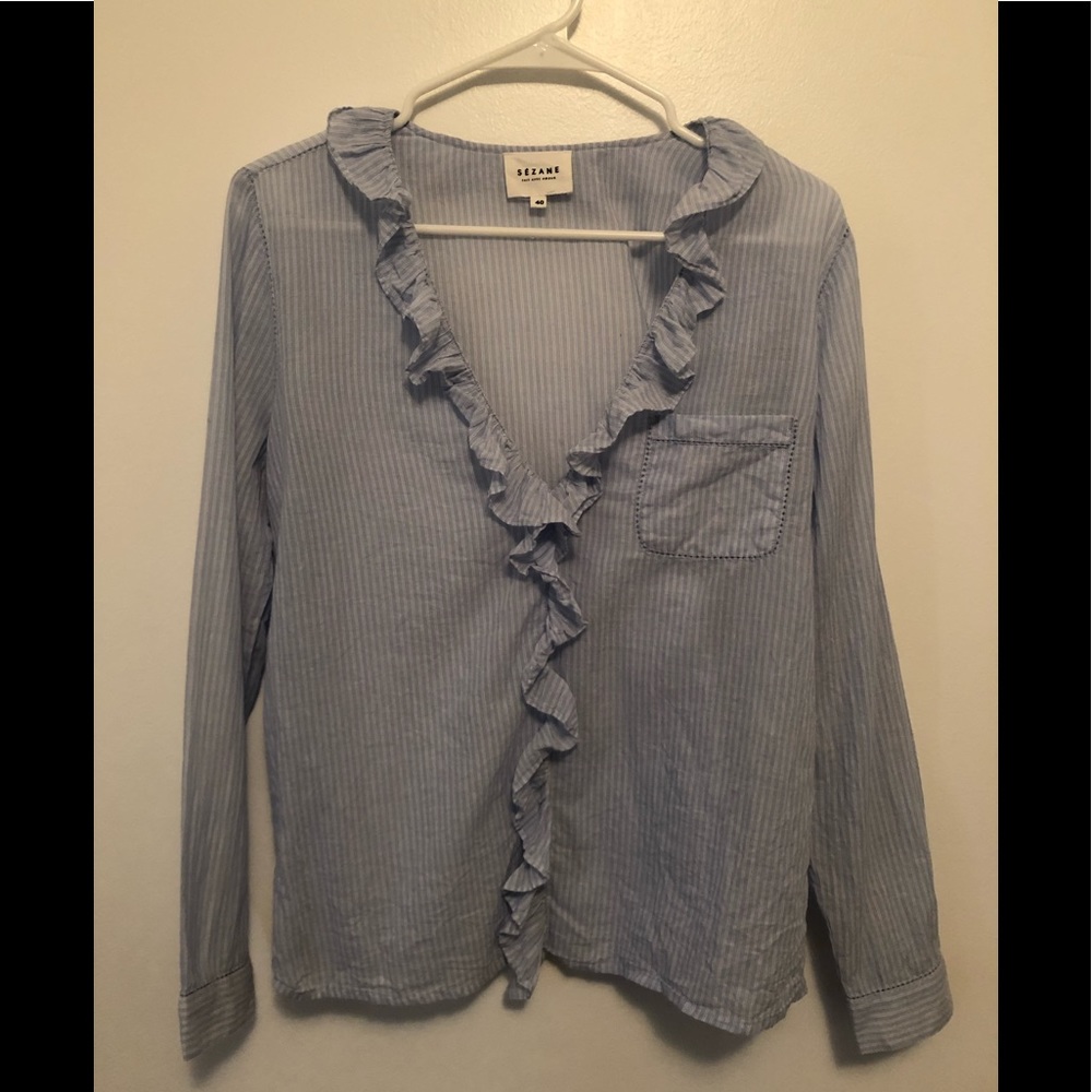 Lightweight Sezane blue and white striped blouse